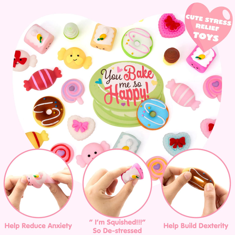 28 Pack Valentines Day Gift for Kids, Kawaii Mochi Squishy Toys