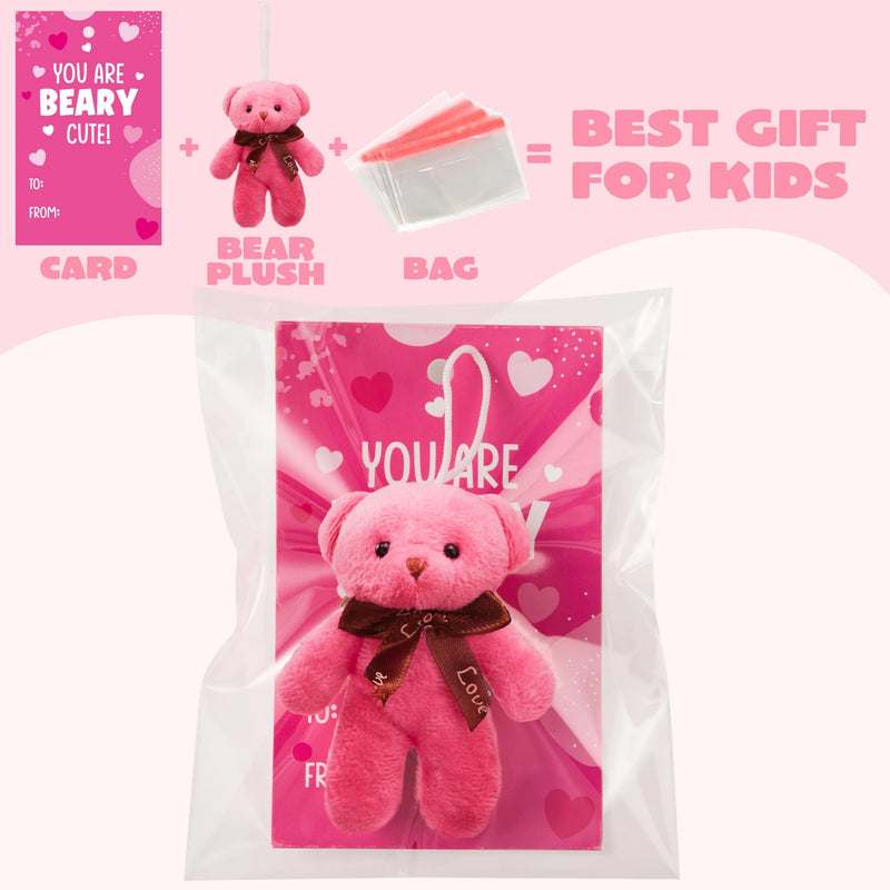 28 Packs Valentine’s Day Gift Cards with Mini Bears Plush Toy for Kids Classroom School Exchange