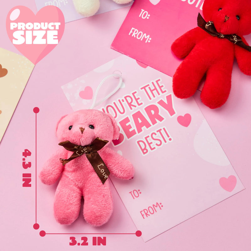 28 Packs Valentine’s Day Gift Cards with Mini Bears Plush Toy for Kids Classroom School Exchange