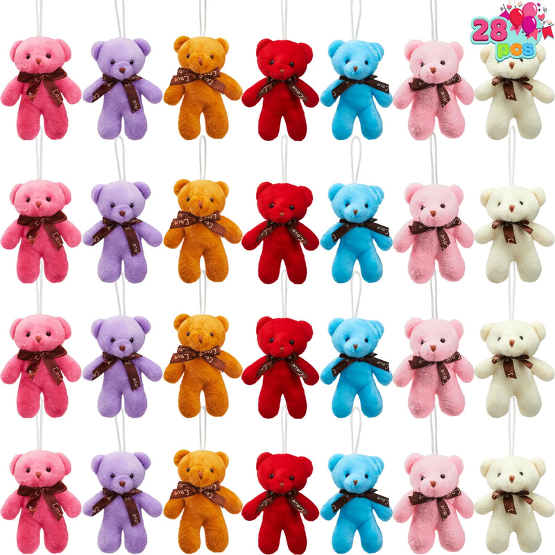 28 Packs Valentine’s Day Gift Cards with Mini Bears Plush Toy for Kids Classroom School Exchange