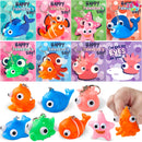 28 Packs Valentine’s Day Gift Cards with Sea Animal Unzip Popping Eyes Keychains