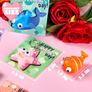 28 Packs Valentine’s Day Gift Cards with Sea Animal Unzip Popping Eyes Keychains