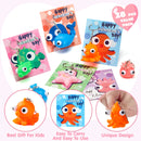28 Packs Valentine’s Day Gift Cards with Sea Animal Unzip Popping Eyes Keychains