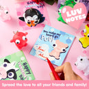 28 Packs Valentine’s Day Gift Card with Unzip Popping Eyes Animal Keychains for Classroom Exchange Prizes