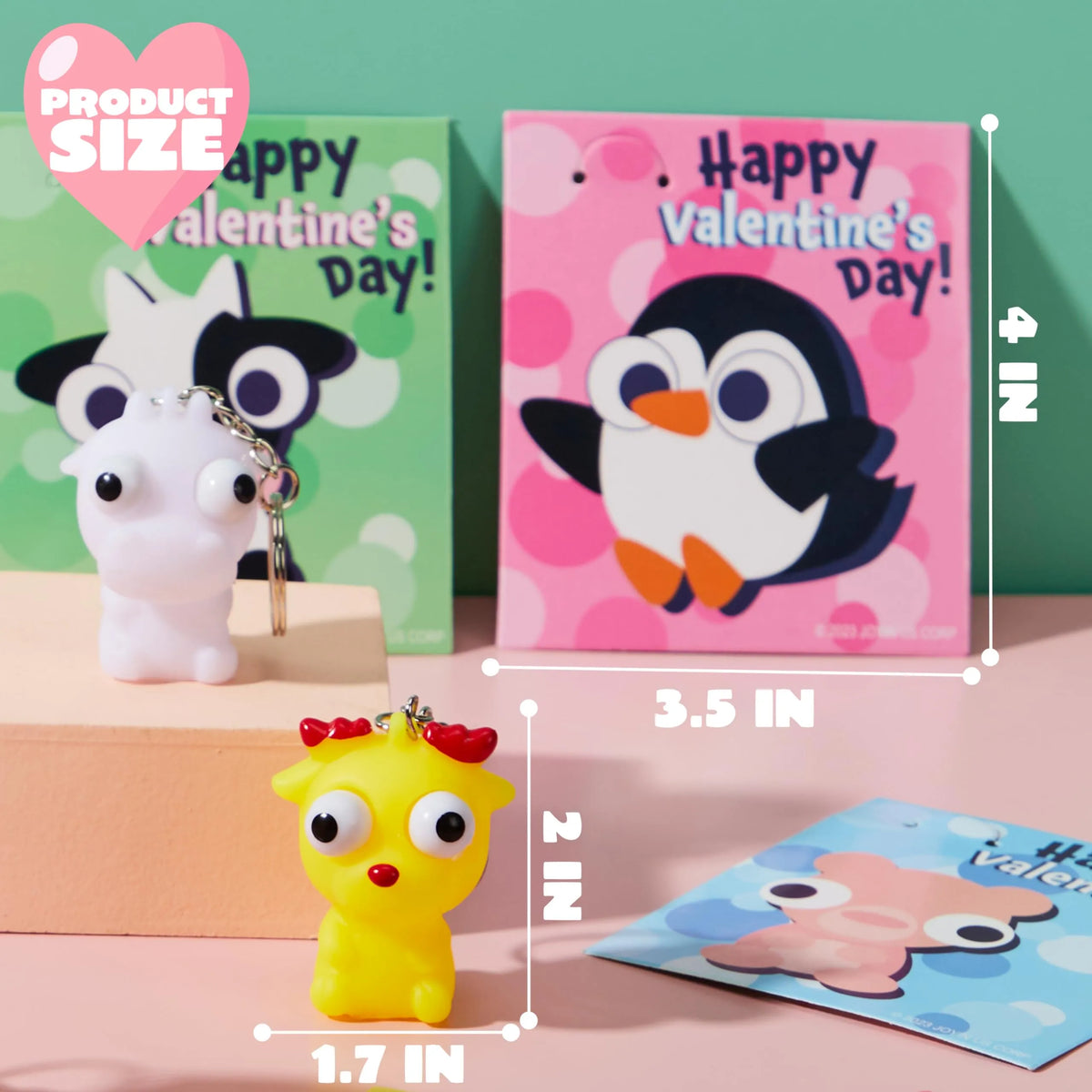 28 Packs Valentine's Day Gift Card with Unzip Popping Eyes Animal Keyc