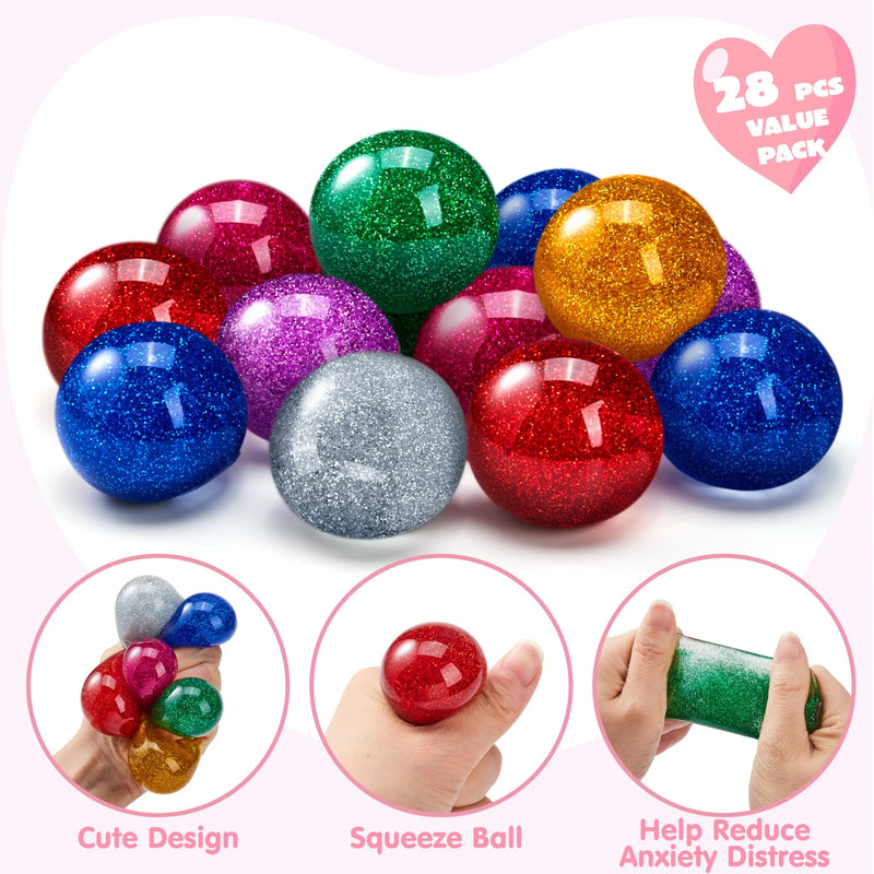 28 Packs Valentine’s Day Stretchy Balls with Cards, Classroom Exchange Gift for Kids