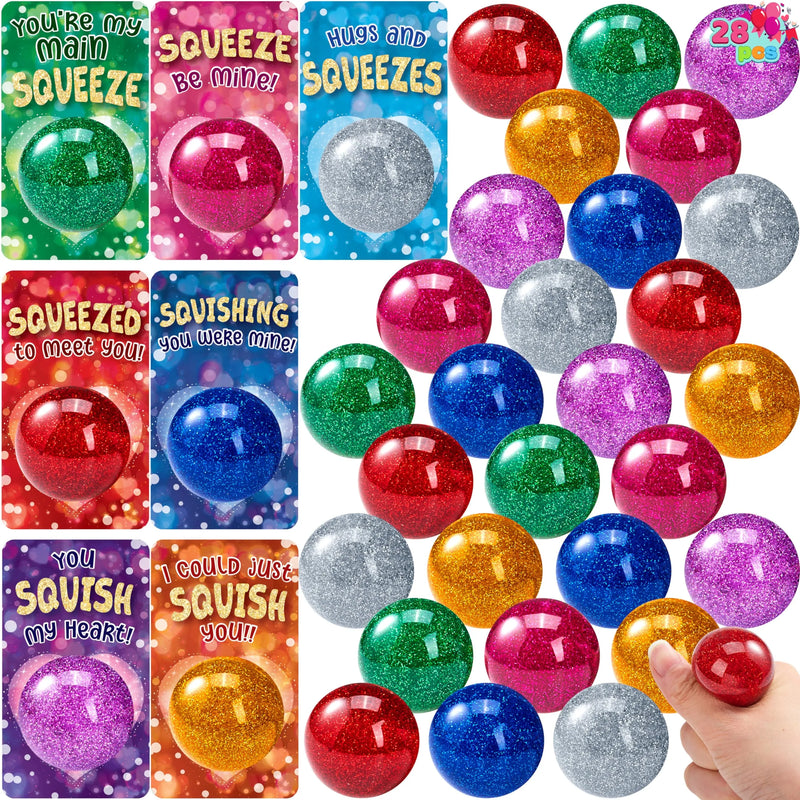 28 Packs Valentine’s Day Stretchy Balls with Cards, Classroom Exchange Gift for Kids