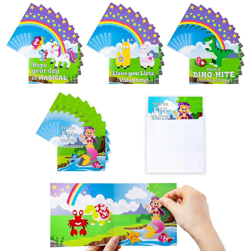 28Pcs Kids Valentines Cards With Stickers-Classroom Exchange Gifts