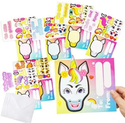 28Pcs Valentines Unicorn Cards with Make-a-Face Stickers