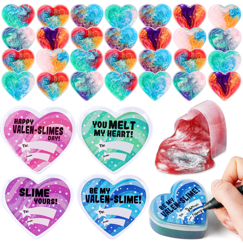 28Pcs Cosmic Realm Slime Hearts with Kids Valentines Cards for Classroom Exchange