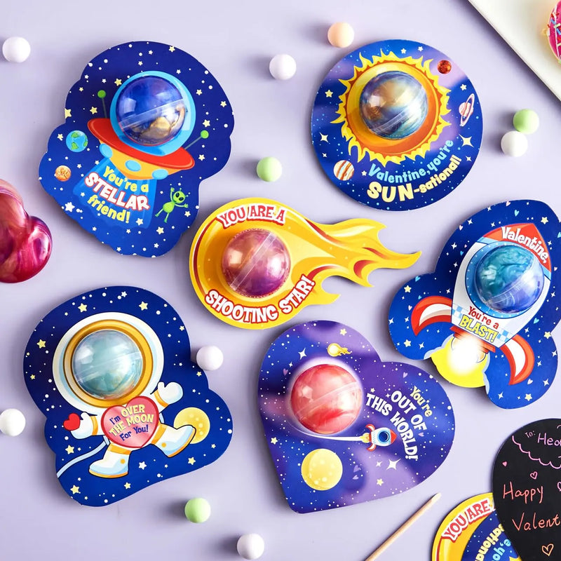 30Pcs Cosmic Realm Valentine Slime with Kids Valentines Cards