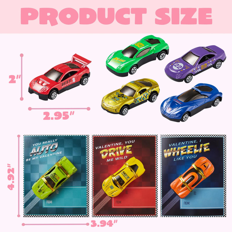 28Pcs Die-cast Racing Cars With Kids Valentines Cards Classroom Exchange