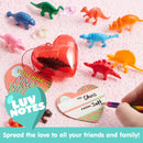 28Pcs Dinosaur Toys Figures Filled Hearts with Valentines Day Cards for Kids-Classroom Exchange Gifts