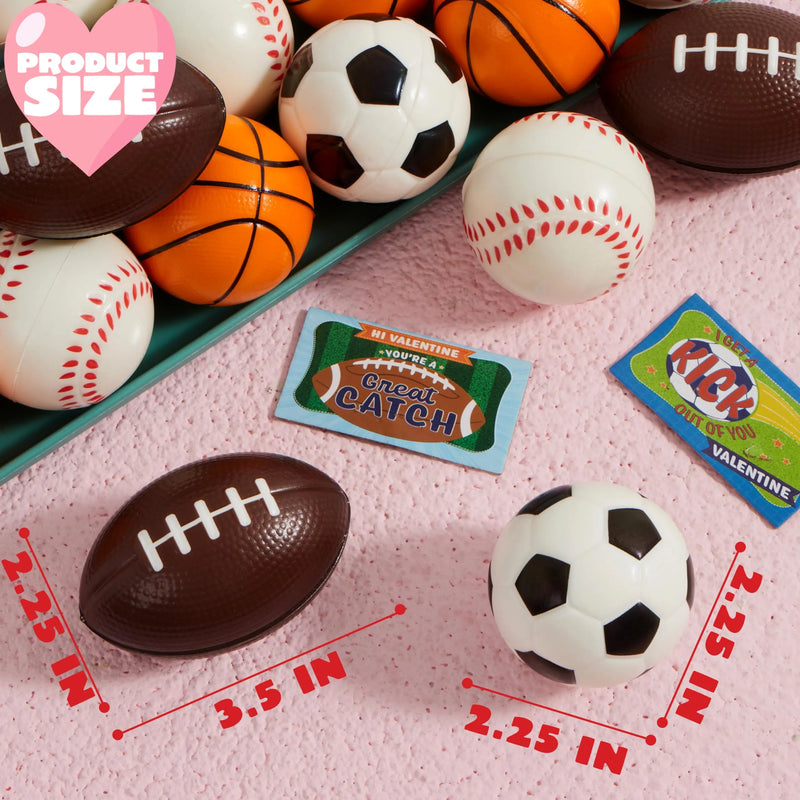 28Pcs Mini Sports Squeeze Balls with Kids Valentines Cards for Classroom Exchange