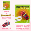 28Pcs Kids Valentines Cards with Die-Cast Racing Cars-Classroom Exchange Gifts