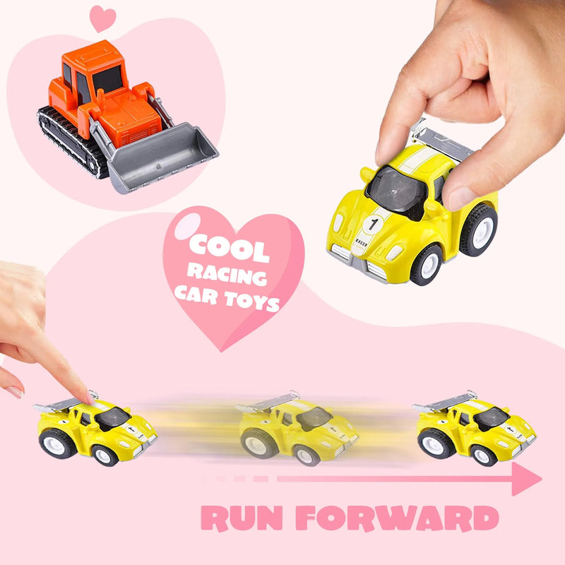 28Pcs Kids Valentines Cards with Pull Back Car Vehicle Toys-Classroom Exchange Gifts