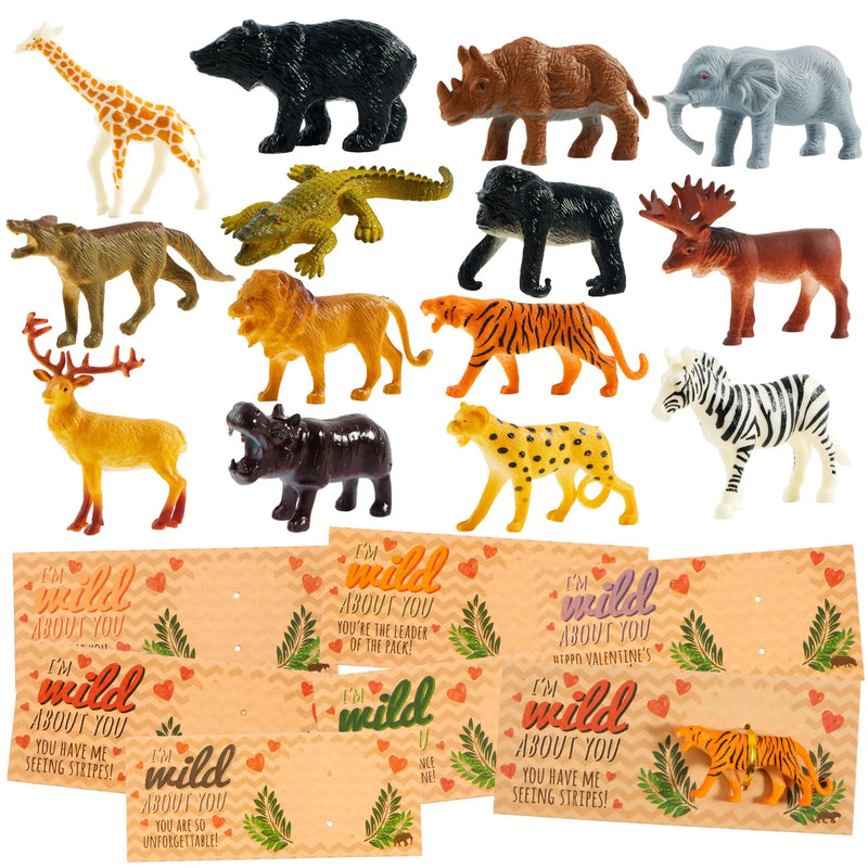 28Pcs Kids Valentines Cards with Zoo Animals Figures-Classroom Exchange Gifts