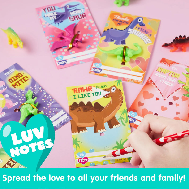 28Pcs Kids Valentines Day Card with Dinosaur Figure Toys-Classroom Exchange Gifts