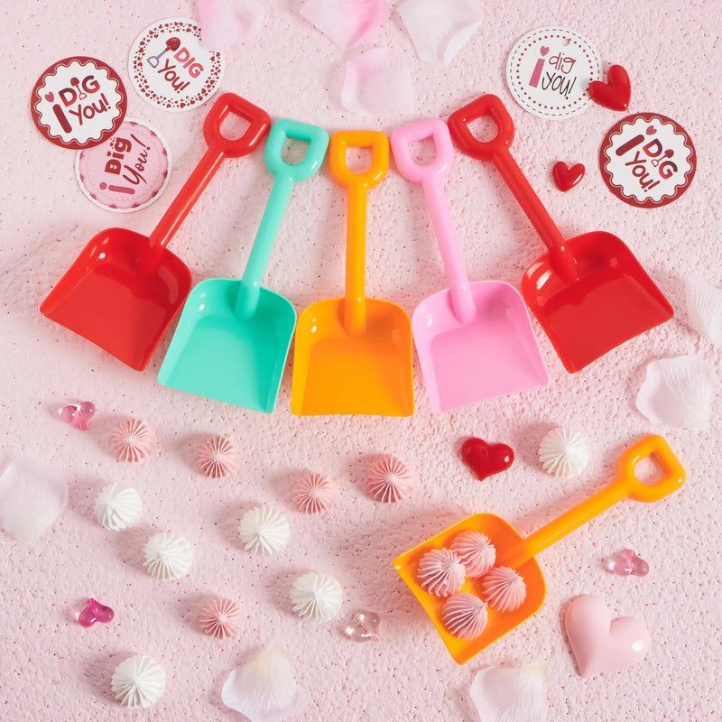 28Pcs Plastic Shovels with Valentines Day Cards for Kids-Classroom Exchange Gifts