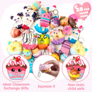 28Pcs Dessert Squishy Toys Keychains with Kids Valentines Cards