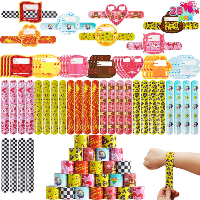 28Pcs Slap on Bracelet with Valentines Day Cards for Kids-Classroom Exchange Gifts