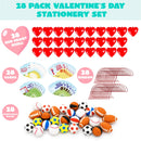 28Pcs Sports Balls Eraser Filled Hearts Set with Valentines Day Cards for Kids-Classroom Exchange Gifts