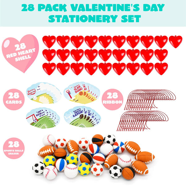 28Pcs Soccer Football Volleyball Basketball with Kids Valentines Cards