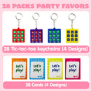28Pcs Tic-Tac-Toe Keychain Gifts with Kids Valentines Cards for Classroom Exchange
