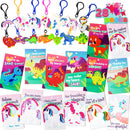 28Pcs Unicorn and Dinosaur Keychain with Kids Valentines Cards