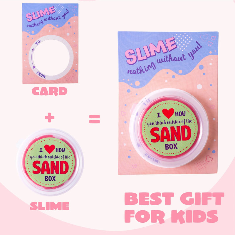 28Pcs Valentines Sand Slime with Valentines Day Cards for Kids-Classroom Exchange Gifts