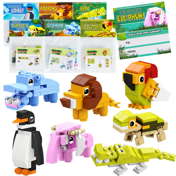 Animal Building Blocks Valentines Heart Boxes Filled for Kids Valentines Cards