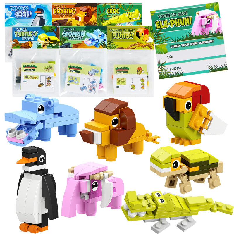 28Pcs Animal Building Blocks with Kids Valentines Cards