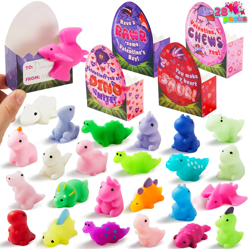 28Pcs Dinosaur Mochi Squishy Toys in with Boxes Kids Valentines Cards