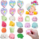 28Pcs Mochi Squishy Toys Boxed with Kids Valentines Cards for Classroom Exchange