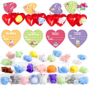 28Pcs Mochi Squishy Toys Prefilled Hearts with Kids Valentines Cards