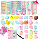 28Pcs Mochi Squishy Toys and Bags with Kids Valentines Cards for Classroom Exchange