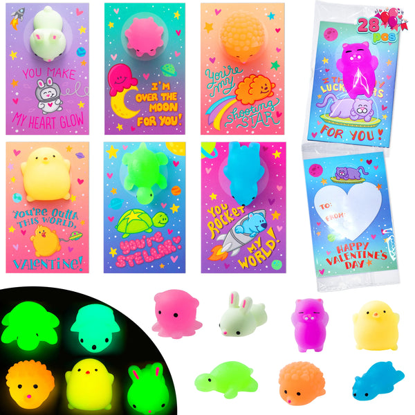 28Pcs Wind Up Toy with Kids Valentines Cards for Valentine Party Favors