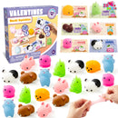 28Pcs Mochi Squishy Toys with Kids Valentines Cards for Classroom Exchange