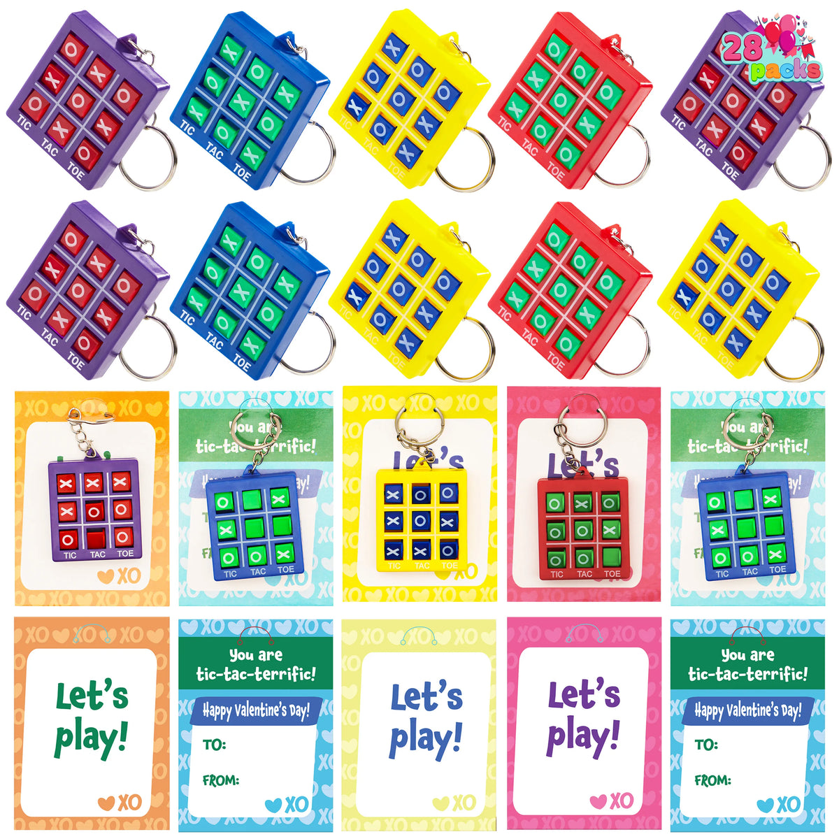 Valentine Gift Tic-tac-toe Keychain With Cards (28 Packs)- Joyin