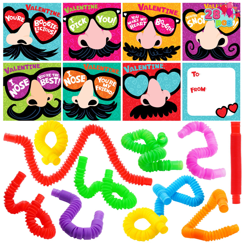 28 Packs Nose Picking Valentines Cards with Pop Tubes for Kids