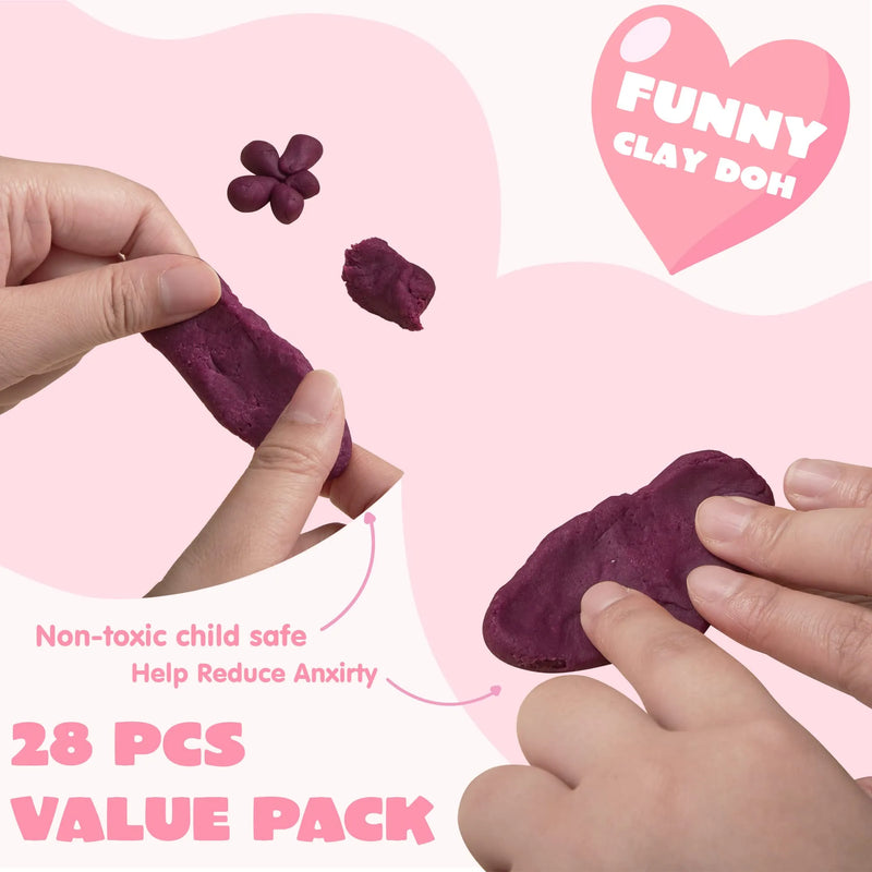 28Pcs Kids Valentines Cards with Playing Dough-Classroom Exchange Gifts