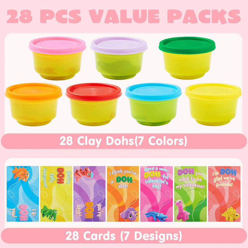 28Pcs Kids Valentines Cards with Playing Dough-Classroom Exchange Gifts