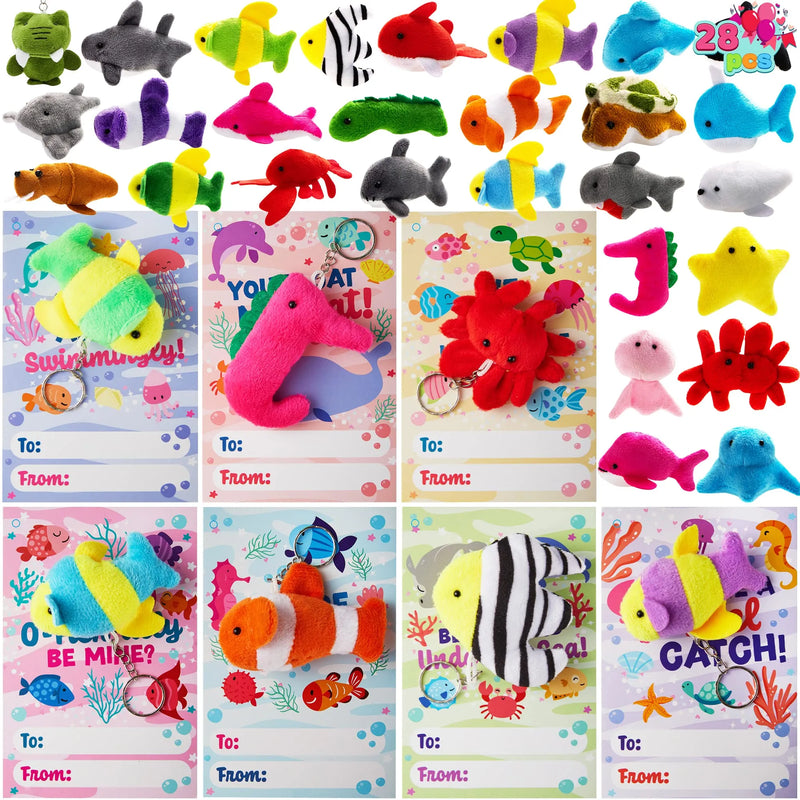 28 Sea Animals Mini Plush Keychain with Pull Back Car Vehicle Toys-Classroom Exchange Gifts
