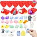 28pcs Mochi Squishy Toys Filled Hearts with Kids Valentines Cards