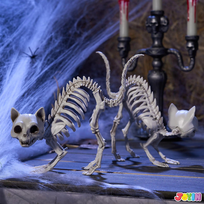 2 PCS Skeleton Cat Halloween Decorations Set Animal Courtyard Decoration