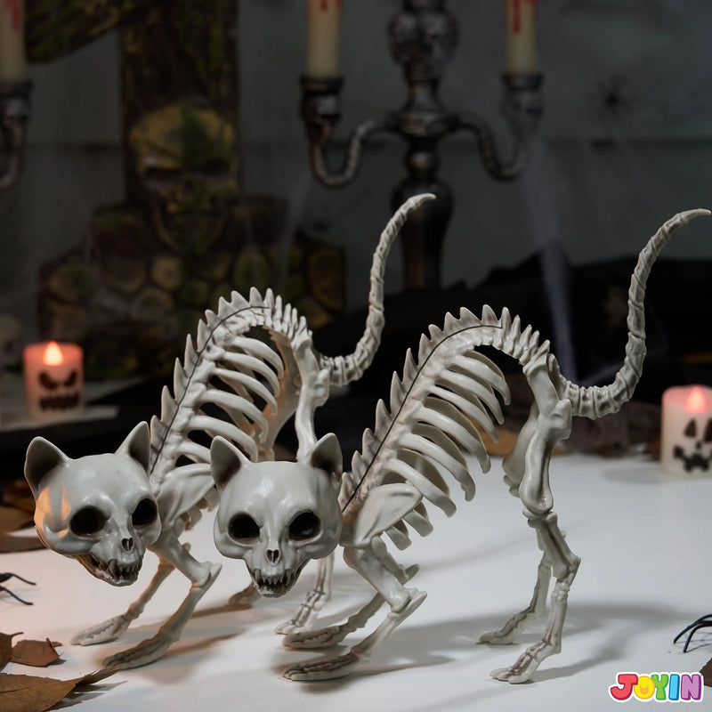 2 PCS Skeleton Cat Halloween Decorations Set Animal Courtyard Decoration