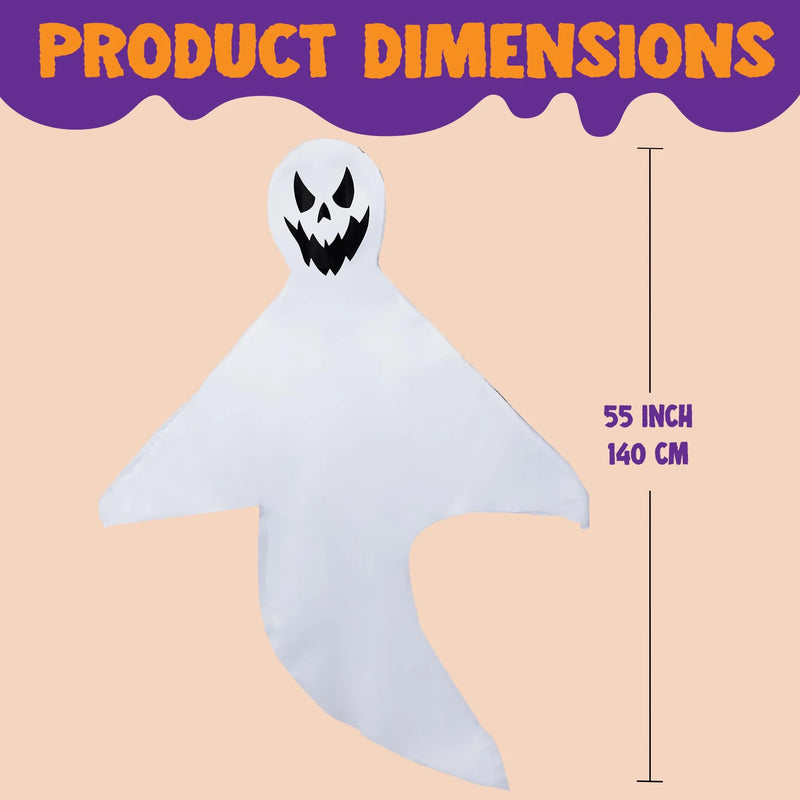 2 Pack 55in Halloween Light Up Windsock Hanging Ghost with 80 White Lights