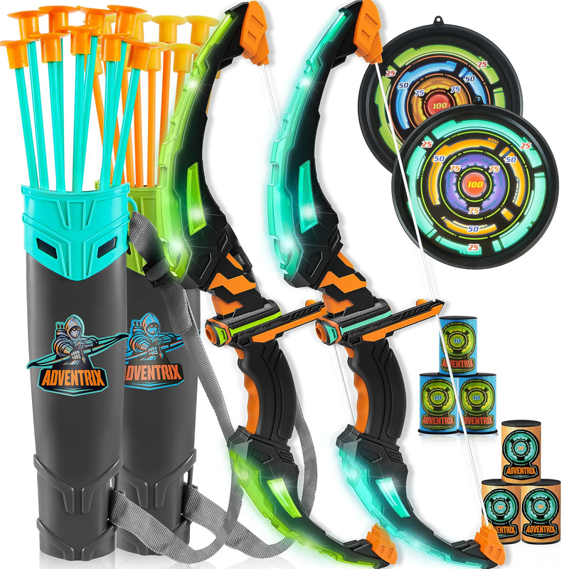 2Pack Bow and Arrow Light Up Archery Toy Set for Kids Ages 3-12