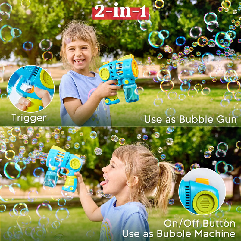 2 Packs Bubble Gun Machine with Bubble Refill Solution, 5000+ Bubbles Per Min