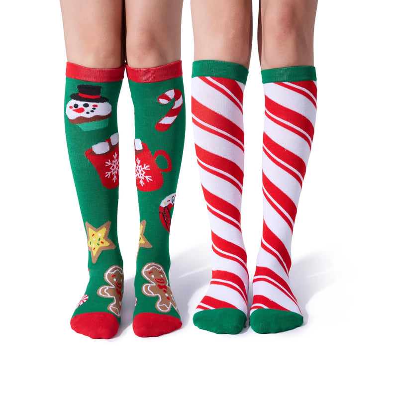 2 Packs Women Knee High Winter Socks for Xmas, Warm Soft Novelty Socks